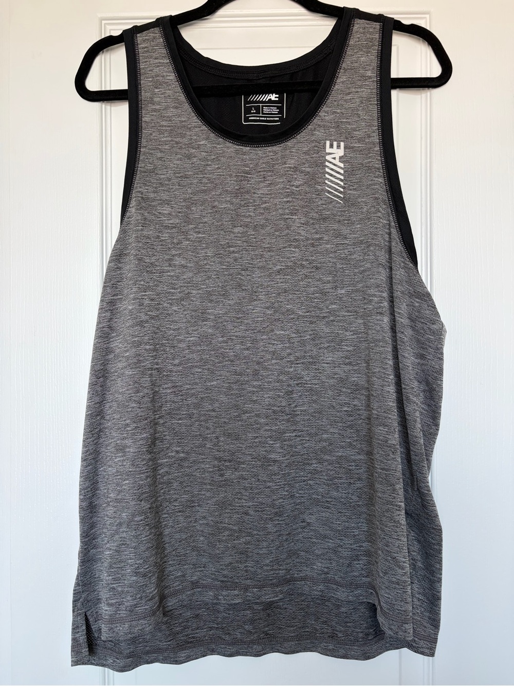 American Eagle Active Mens Gray Black Athletic Tank Top Color Block Sz L